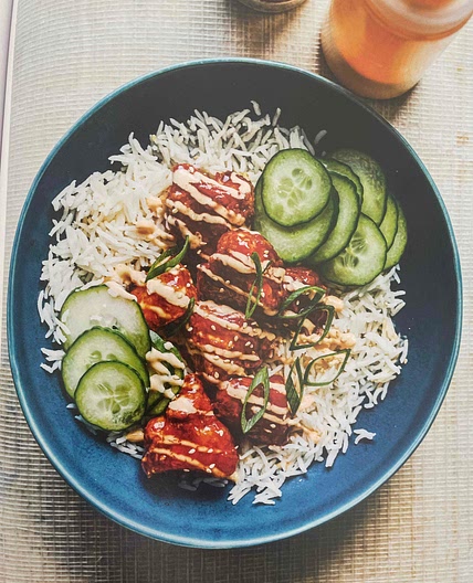 Sticky Korean popcorn chicken rice bowl - the good bite 