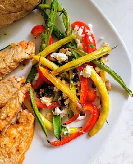 Garden Beans and Red Pepper with Walnut Gremolata and Feta