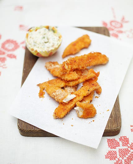 Baked sole goujons