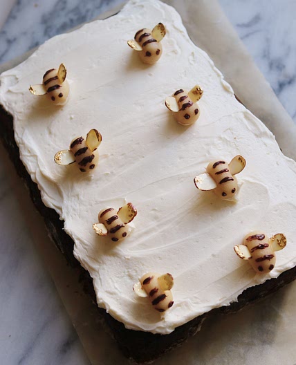 One-Bowl Apple Spice Cake with Marzipan Honey Bees