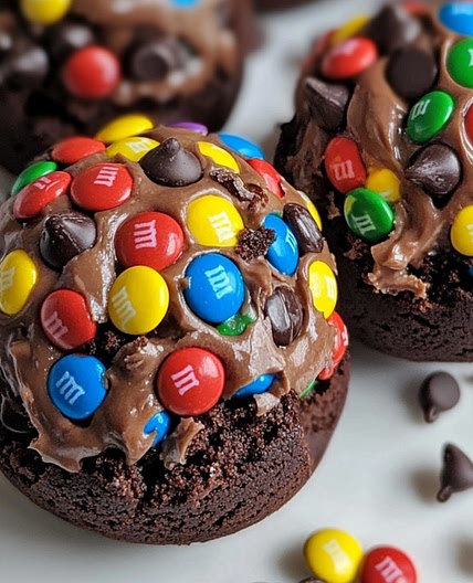 No-Bake M&M’s Chocolate Chip Cookie Dough Brownie Bombs
