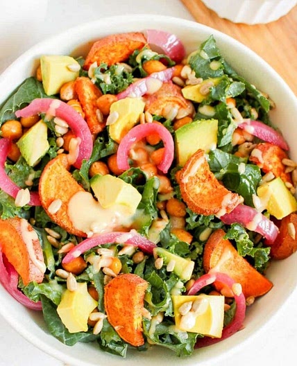 Vegan Fall Salad with Creamy Mustard Tahini Dressing Recipe