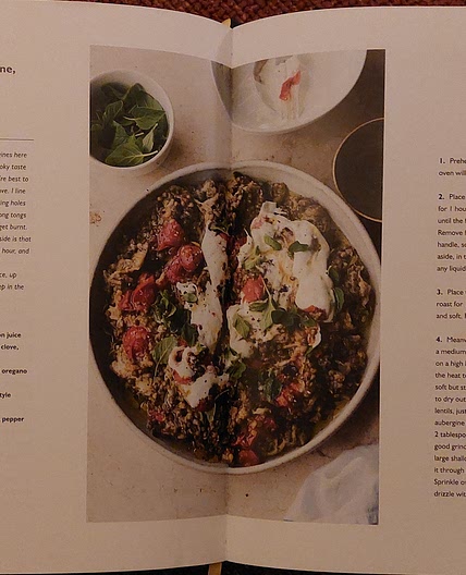 Puy lentils with aubergine, tomatoes and yoghurt