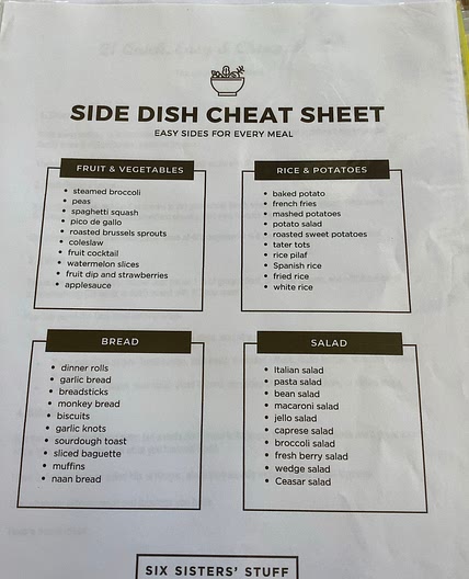 Side dish cheat sheet