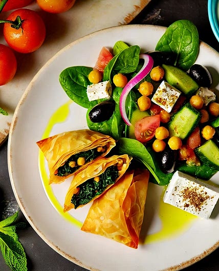 Modern Greek Salad: Spinach, Chickpea & Feta Parcels