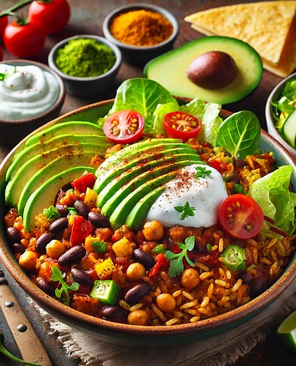 Veggie Chilli with Crunchy Tortilla & Avocado Salad