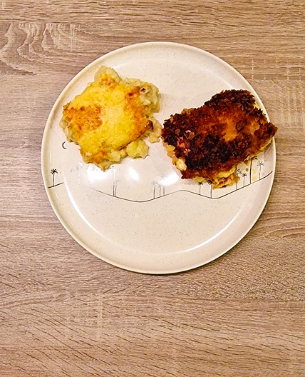 Cordon bleu de dinde, pansendaele accompagné de gratin de choux-fleurs