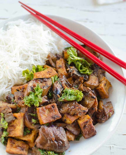 Kale, Eggplant and Crispy Tofu Stir-Fry with Black Bean Sauce
