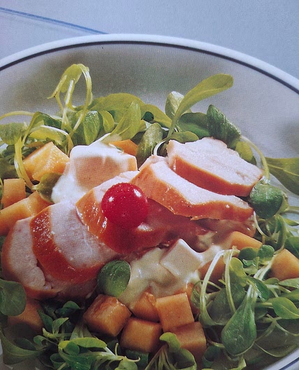 Salade van gerookte kip met meloen