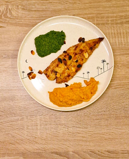 Filet de merlu à la meunière aux épinards
