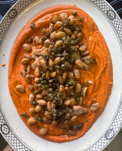 Romesco Sauce with Crispy Butter Beans + Capers