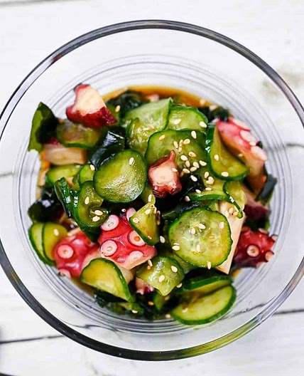 Japanese Vinegar Salad Recipe (Sunomono with Cucumber & Octopus)