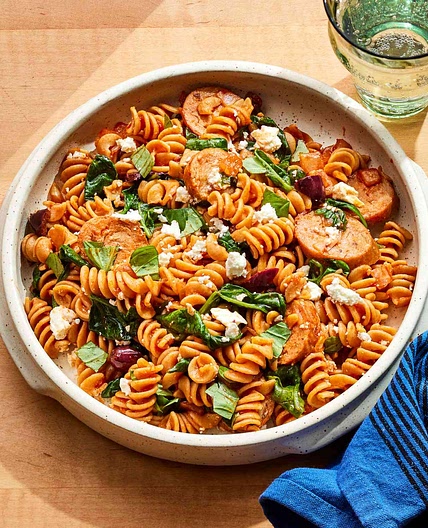One-Pot Spinach, Chicken Sausage & Feta Pasta