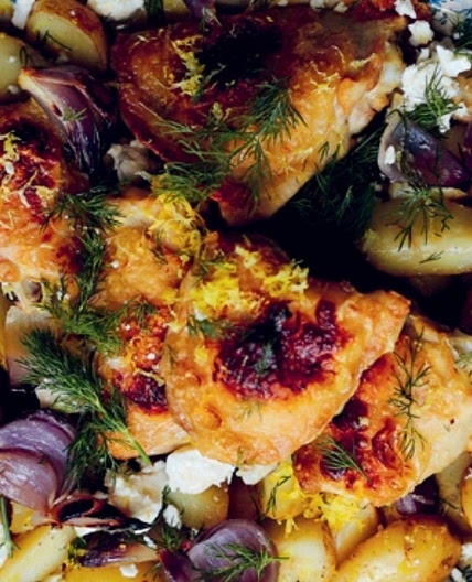 CHICKEN WITH FETA CHEESE, DILL, LEMON & HARISSA YOGURT