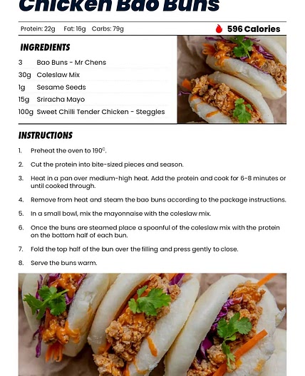 Chicken bao buns 229 cal 3 serves *