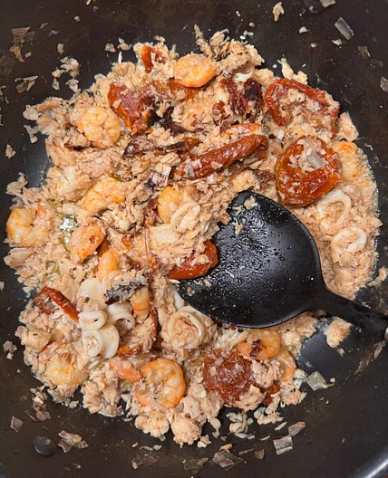 Perca, gambas y calamares 