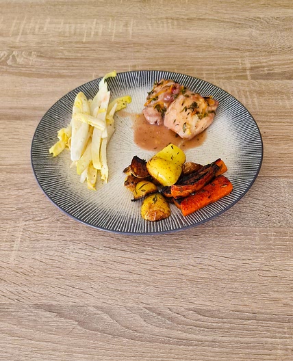Poulet à la sauce aux canneberges carottes rôties