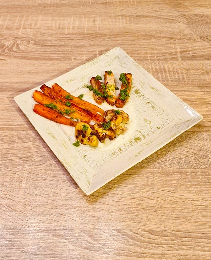 Mignonnettes et légumes rôtis,