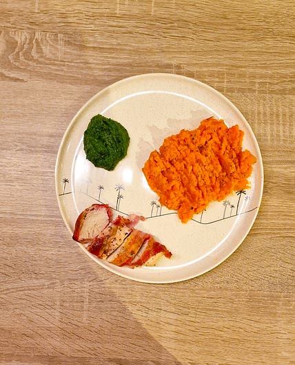Filets de poulet enrobé de lard purée