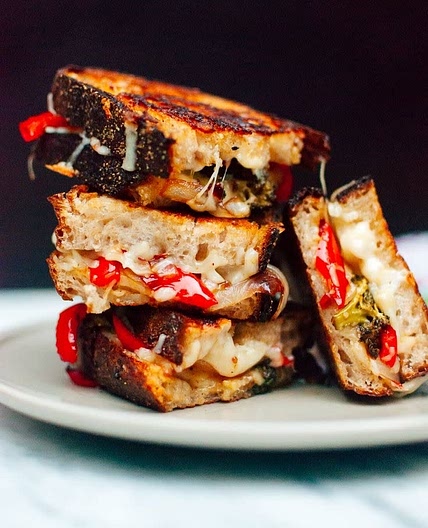 Balsamic Roasted Broccoli and Pepper Grilled Cheese