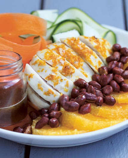 CARROT + COURGETTE RIBBON SALAD WITH HONEY + ORANGE CHICKEN