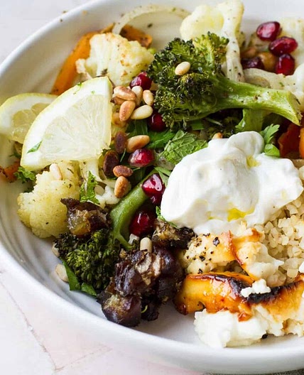 Roasted Cauliflower Chickpea Salad with Baked Feta