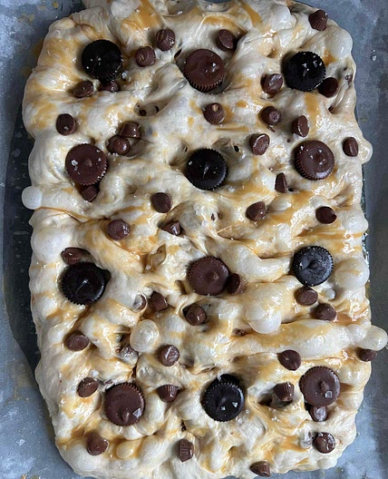 Chocolate Peanut Butter Cup Focaccia