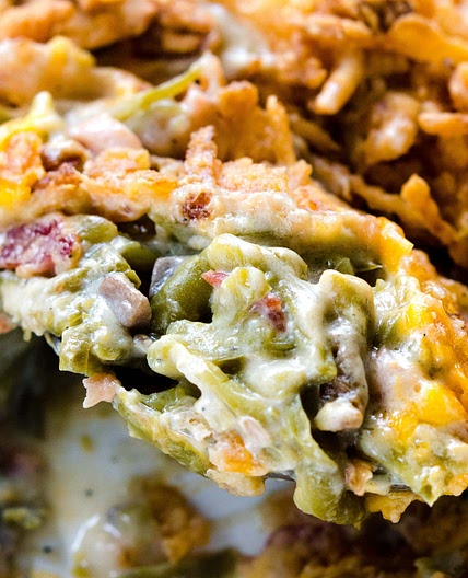 The BEST Green Bean Casserole with Cheese and Bacon