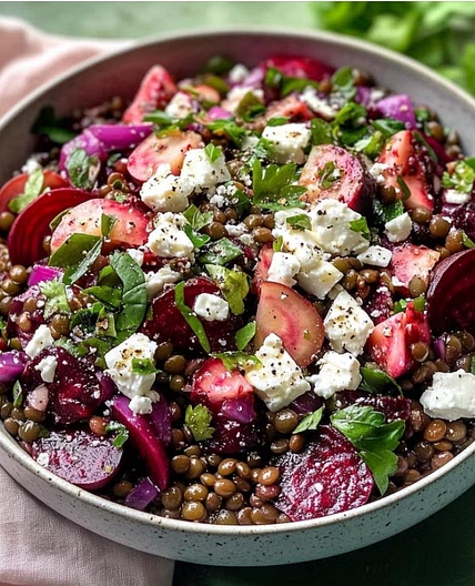 Green Lentil, Beetroot, and Feta Salad