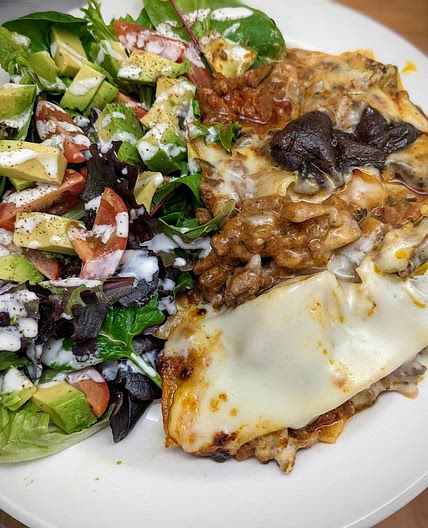 Lasagne and salad