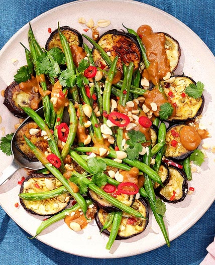 Satay aubergine & green bean salad