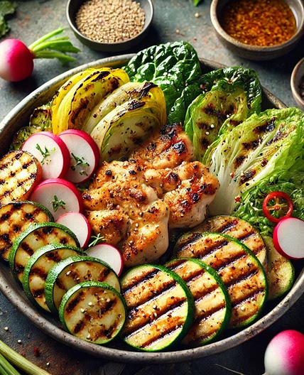 Poulet et légumes grillés