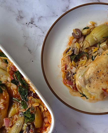 Dump and Bake Greek Orzo