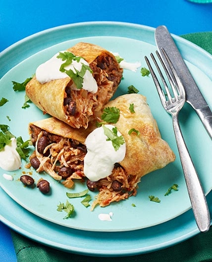 Air fryer chicken and black bean chimichangas