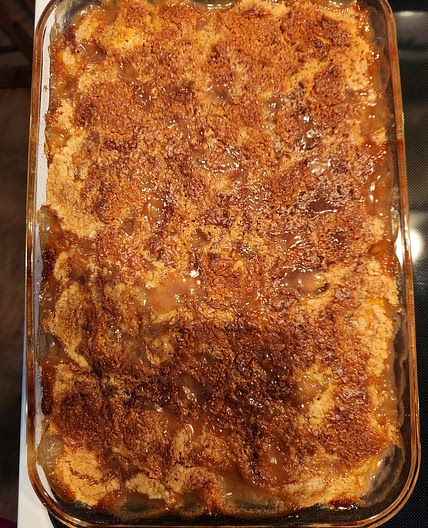 Southern peach and pecan cobbler.