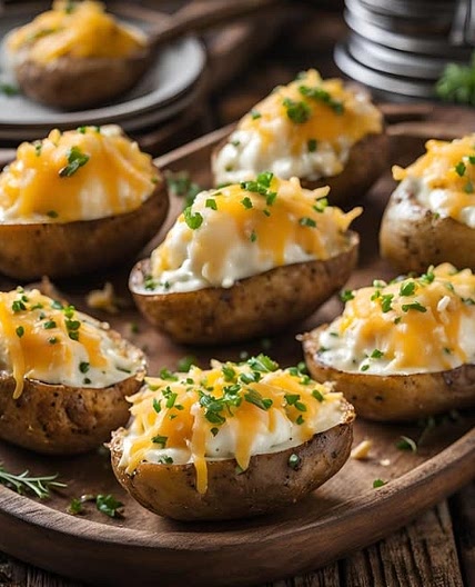 Cream Cheese Stuffed Potatoes with Sharp Cheddar and Garlic