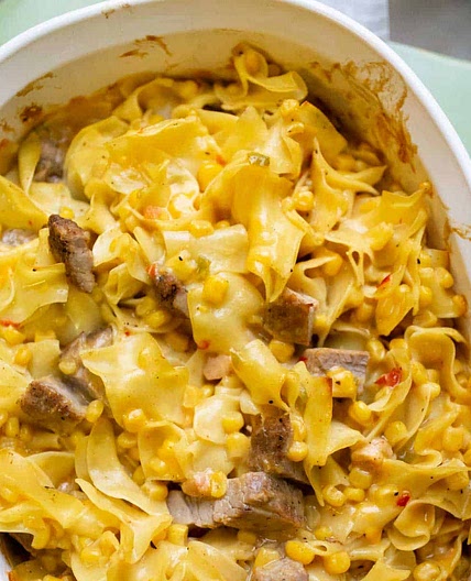 Saucy Pork and Noodle Bake