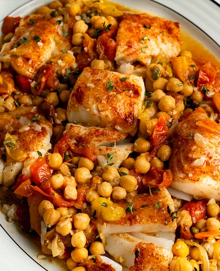 Cod with Tomatoes and Chickpeas