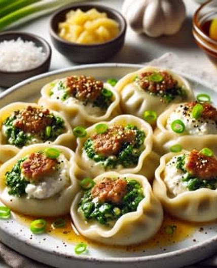Ricotta and Hamburger Dumplings in Ginger Scallion Oil