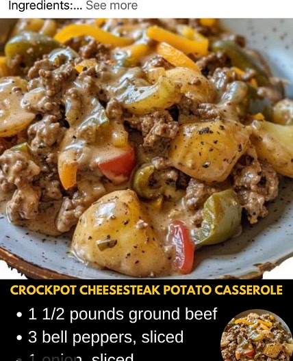 Crockpot cheesesteak potato casserole 