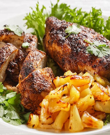 Jerk Chicken with Pineapple Black Bean Salsa (Low Sodium/Diabetic Friendly/Gluten Free/Dairy Free)