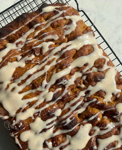 Pumpkin Spice Focaccia with Cream Cheese Icing