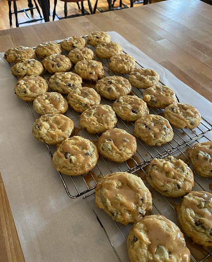 Chocolate/White Chip Cookies with Almond Butter Glaze