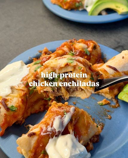 HIGH PROTEIN CHICKEN ENCHILLADAS with Slowcooker chicken