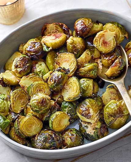 Roasted Brussels sprouts with garlic butter and Parmesan