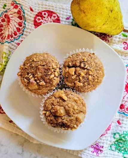 Walnut Pear Oatmeal Muffins