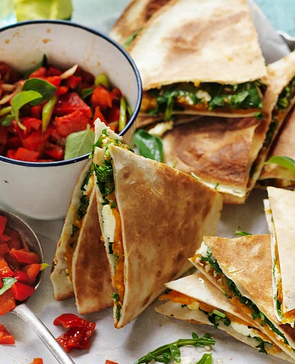 Pumpkin, ricotta and rocket quesadillas