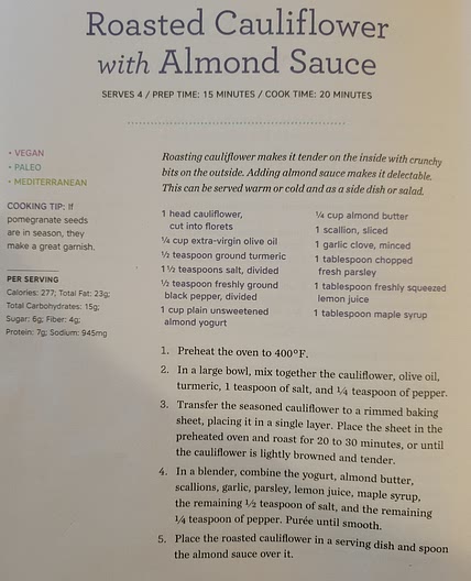 Roasted Cauliflower with Almond Sauce (162)