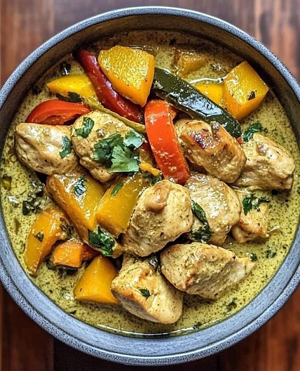 Thai Green Curry Chicken with Squash and Bell Peppers