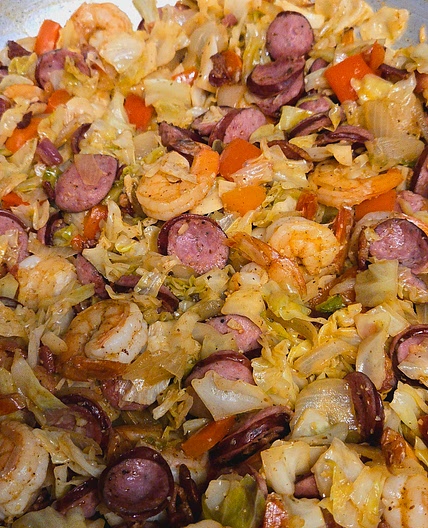 Southern Fried Bacon, Shrimp & Sausage Cabbage